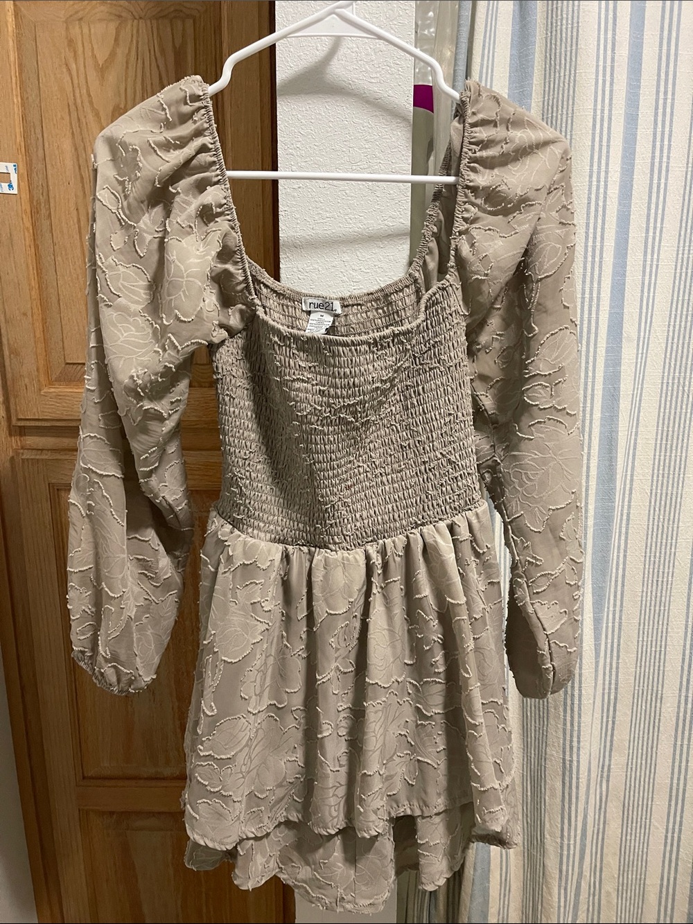 Rue21 Taupe Textured Smocked Tiered Dress